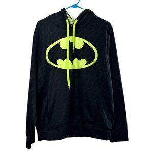 Batman Youth Hoodie Medium Black Neon Green Logo Mesh Lined - DC Comics